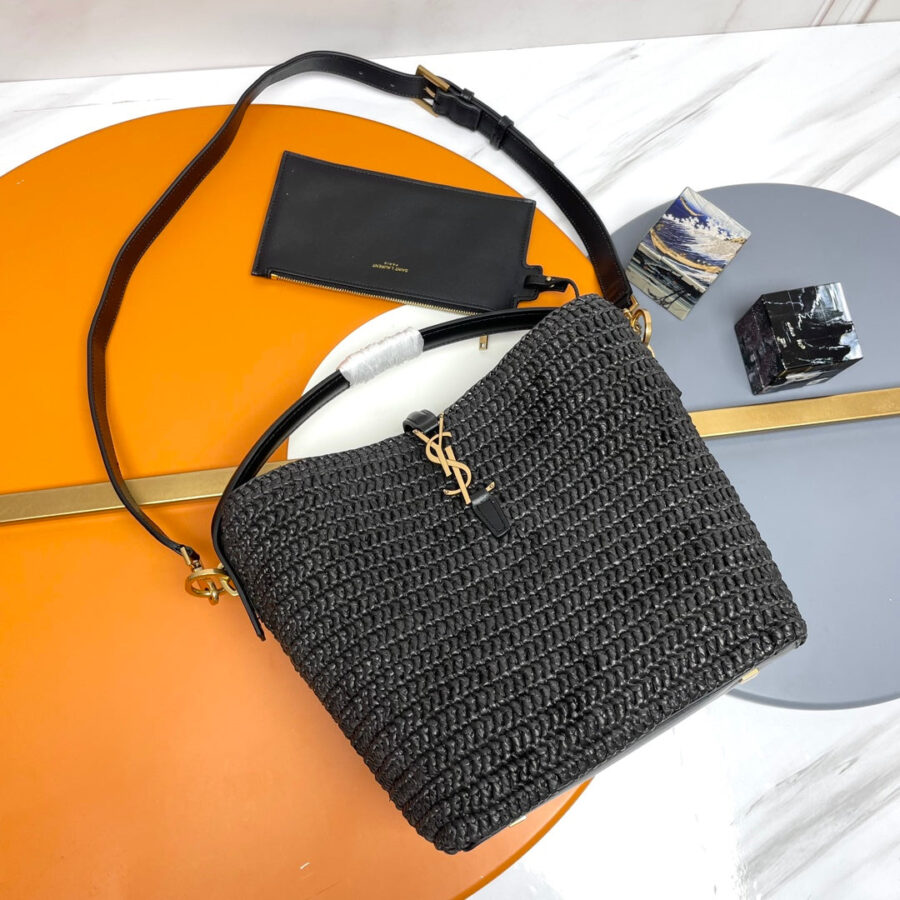YSL LE 37 20CM BLACK RAFFIA BUCKET BAG | Studio Nafay