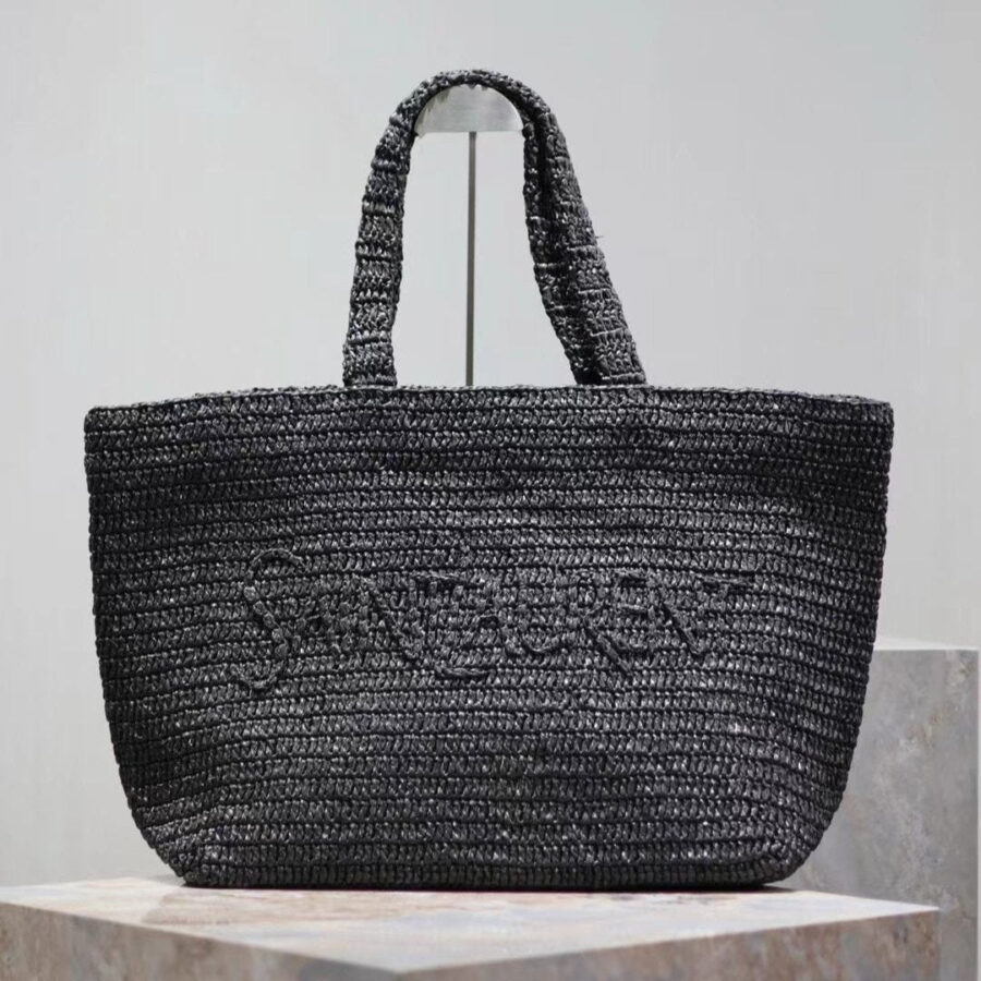 YSL TOTE BAG 50CM BLACK RAFFIA | Studio Nafay