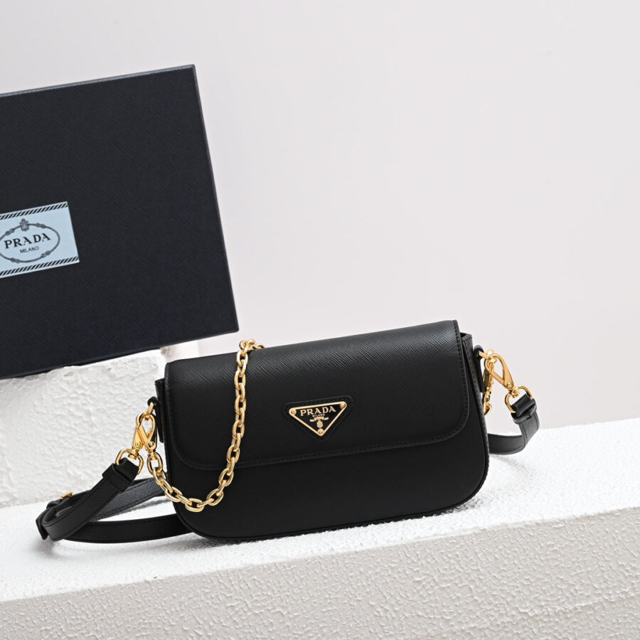 MINI FLAP BAG 20 IN BLACK SAFFIANO LEATHER GOLD HARDWARE | Studio Nafay