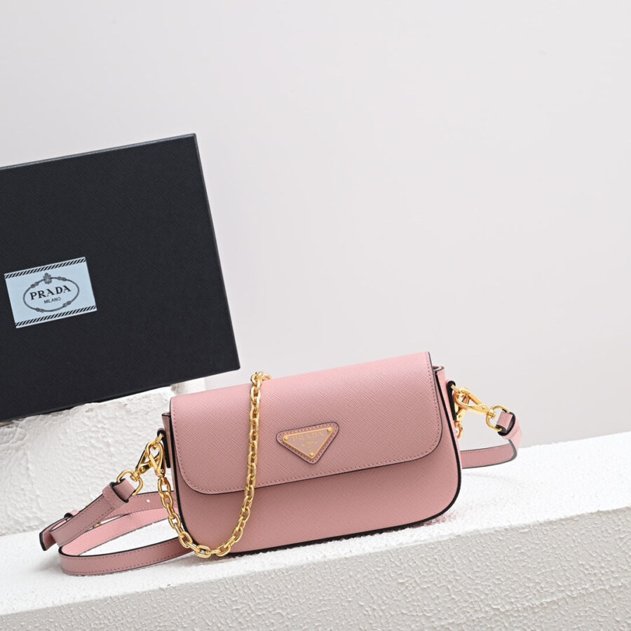 MINI FLAP BAG 20 IN BABY PINK SAFFIANO LEATHER GOLD HARDWARE | Studio Nafay