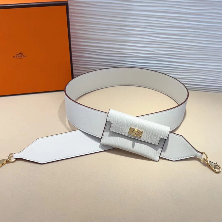 kelly pocket 50mm white epsom gold hardware shoulder strap | Studio Nafay