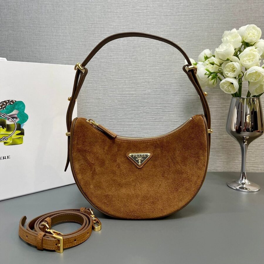 MOON HANDBAG 22 IN RUSSET BROWN SUEDE | Studio Nafay