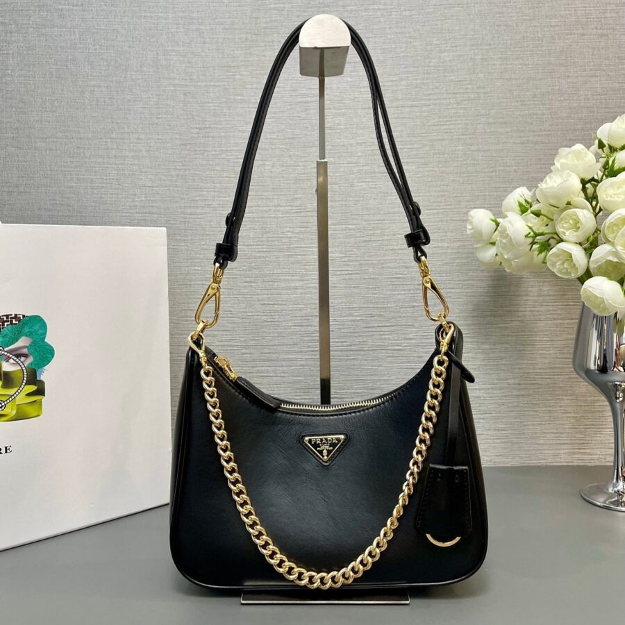 HOBO BAG 23 IN BLACK SMOOTH NAPPA LAMBSKIN GOLD HARDWARE | Studio Nafay