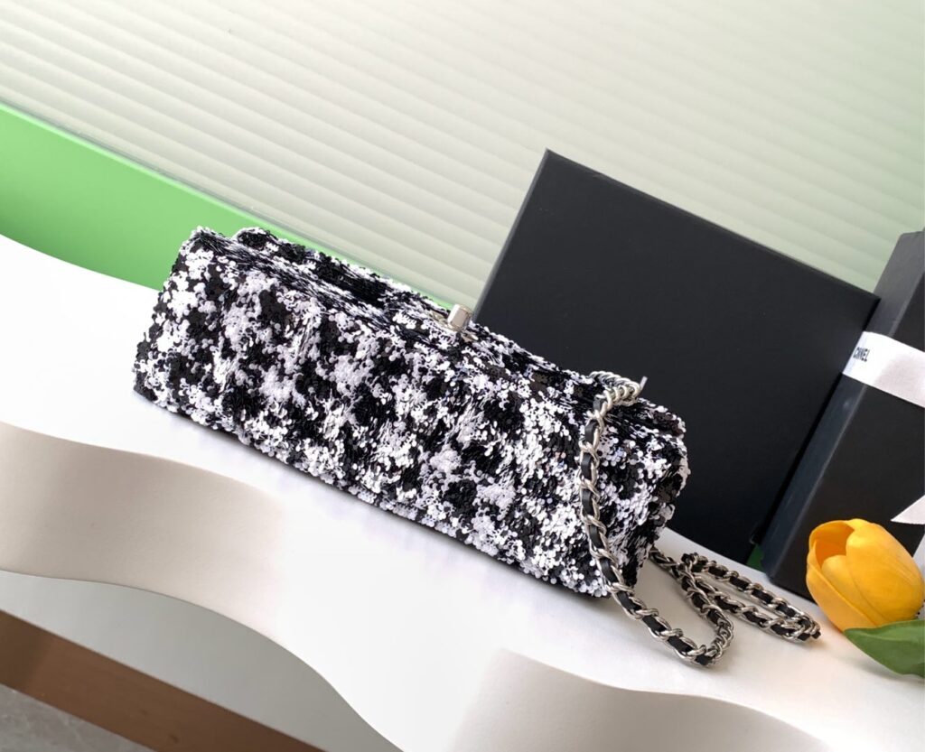 CC 25C White Black Sequin Silver Hardware - Product Image 2