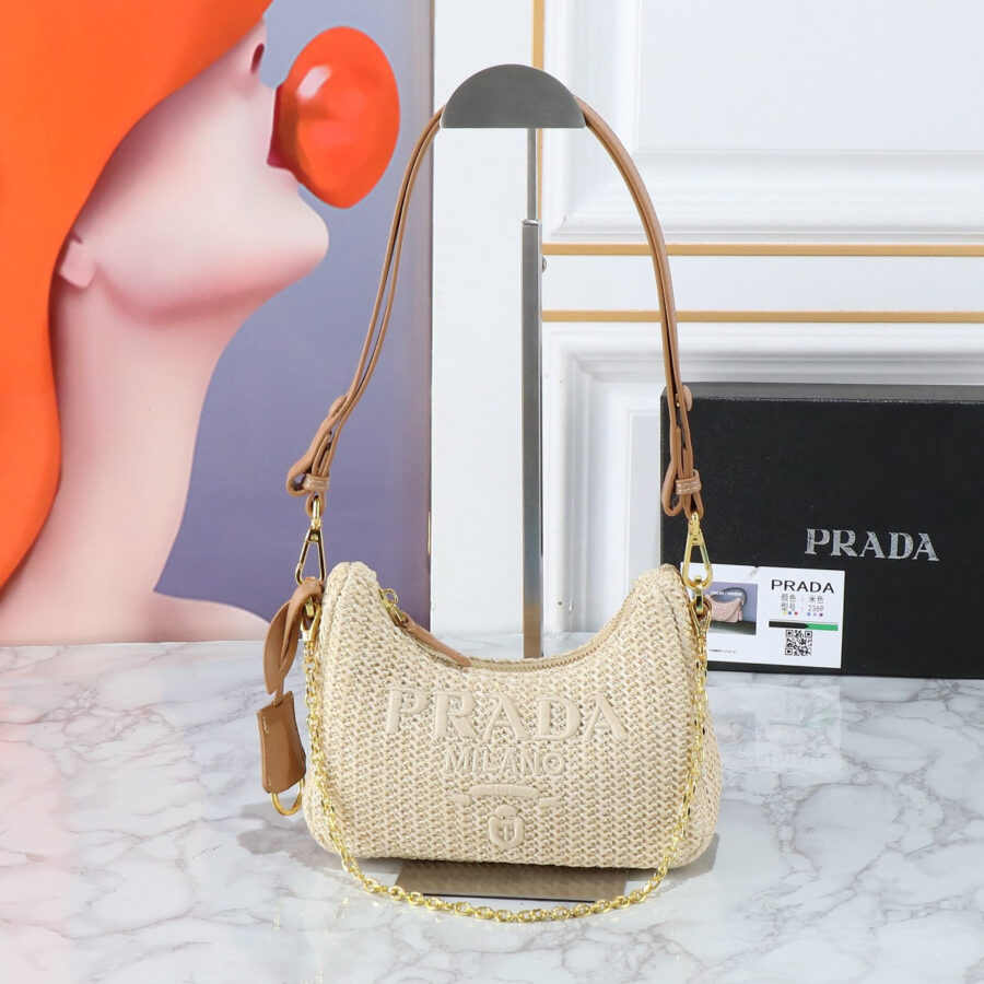 PRA 22 BAG IN BEIGE RAFFIA AND BROWN CALFSKIN GOLD HARDWARE | Studio Nafay