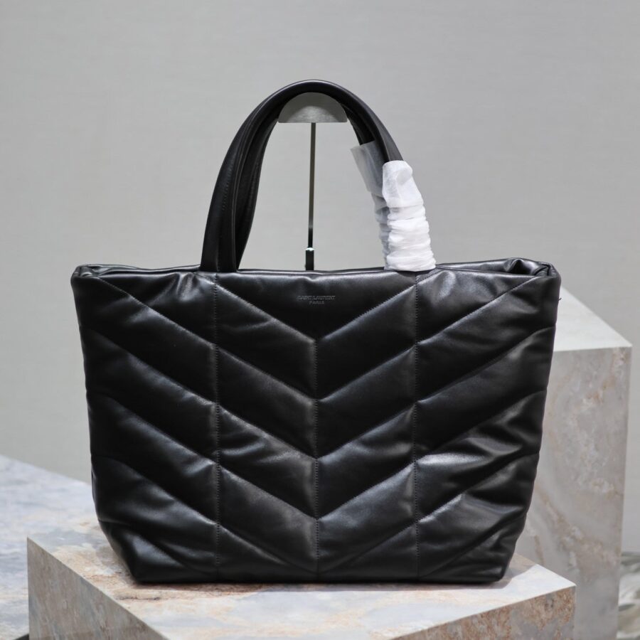 PUFFER LARGE TOTE BAG 57 IN BLACK NAPA LAMBSKIN | Studio Nafay