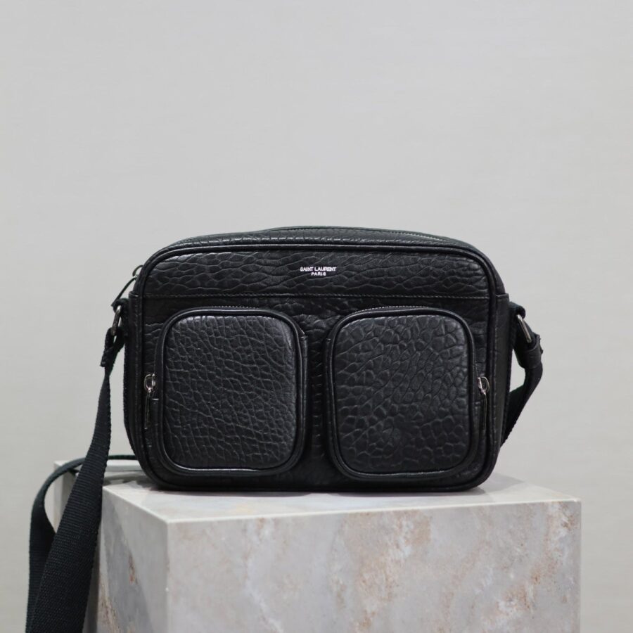 CITY CAMERA BAG 24 IN BLACK ELEPHANT PATTERN LAMBSKIN | Studio Nafay