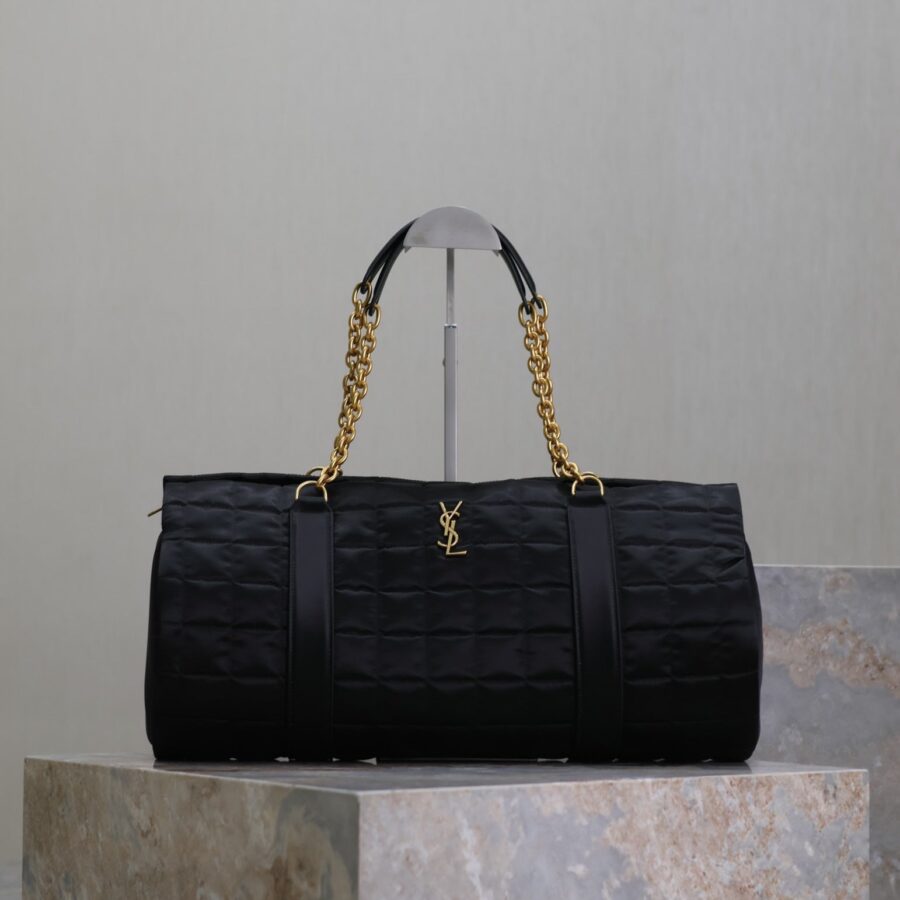 TRAVEL BAG 42 IN BLACK NYLON AND LEATHER TRIM GOLD HARDWARE | Studio Nafay