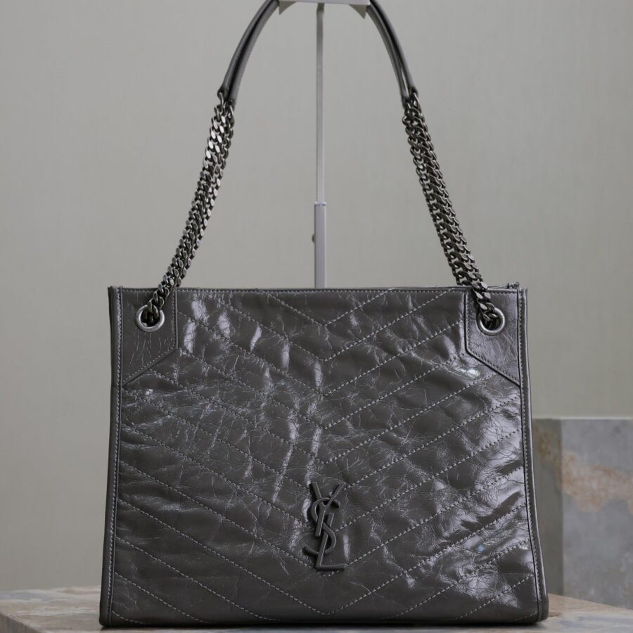 NIKI SHOPPING BAG 33 IN GRAY CRUMPLED CALFSKIN | Studio Nafay
