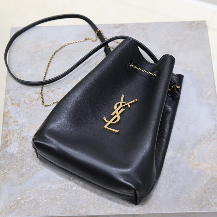 POCHON BUCKET BAG 20 IN BLACK LAMBSKIN GOLD HARDWARE | Studio Nafay