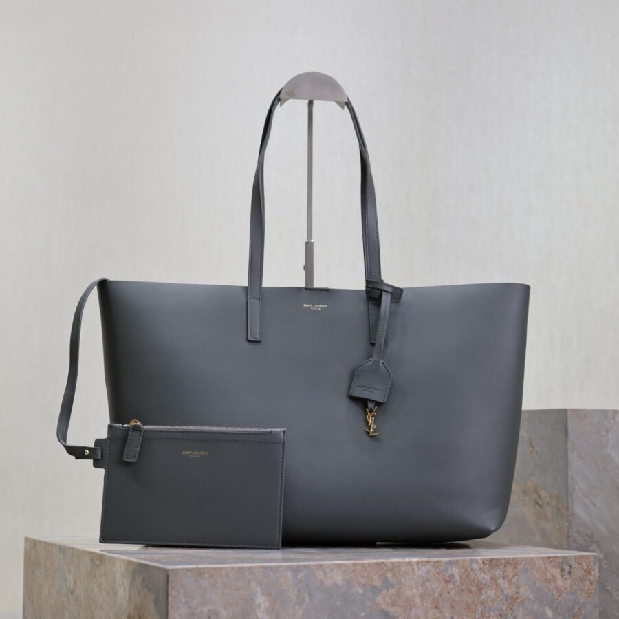 SHOPPING TOTE BAG 38 IN GRAY CALFSKIN | Studio Nafay