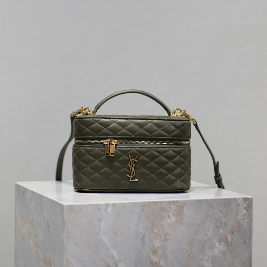 GABY MINI VANITY BAG 18 IN ARMY GREEN LAMBSKIN | Studio Nafay