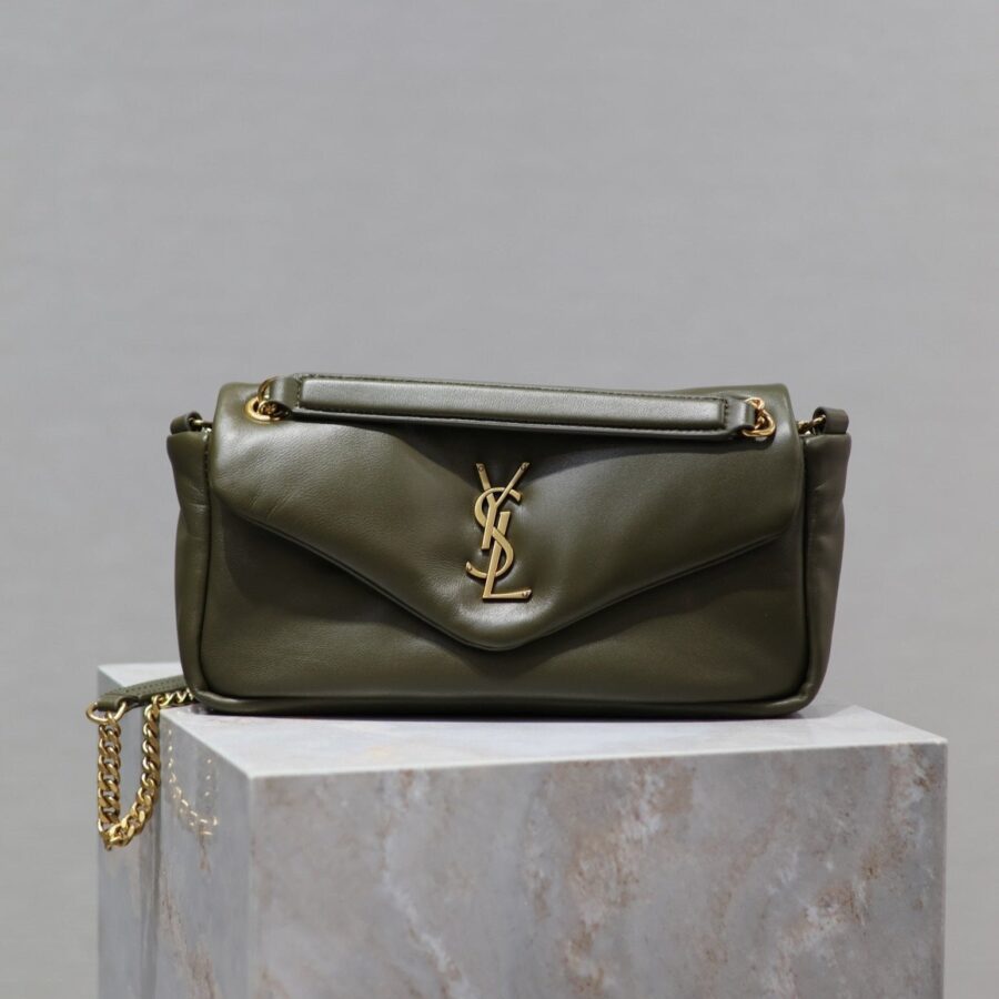 CALYPSO CHAIN BAG 26 IN ARMY GREEN SMOOTH LAMBSKIN | Studio Nafay