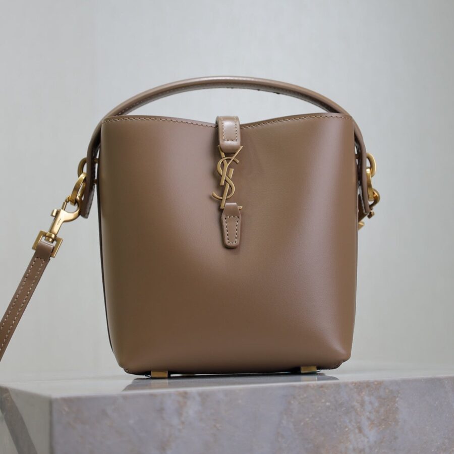 LE 37 MINI BUCKET BAG 15 IN BROWN CALFSKIN GOLD HARDWARE | Studio Nafay
