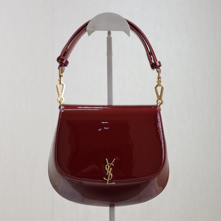VOLTAIRE SADDLE BAG 21 IN BORDEAUX RED PATENT CALFSKIN | Studio Nafay