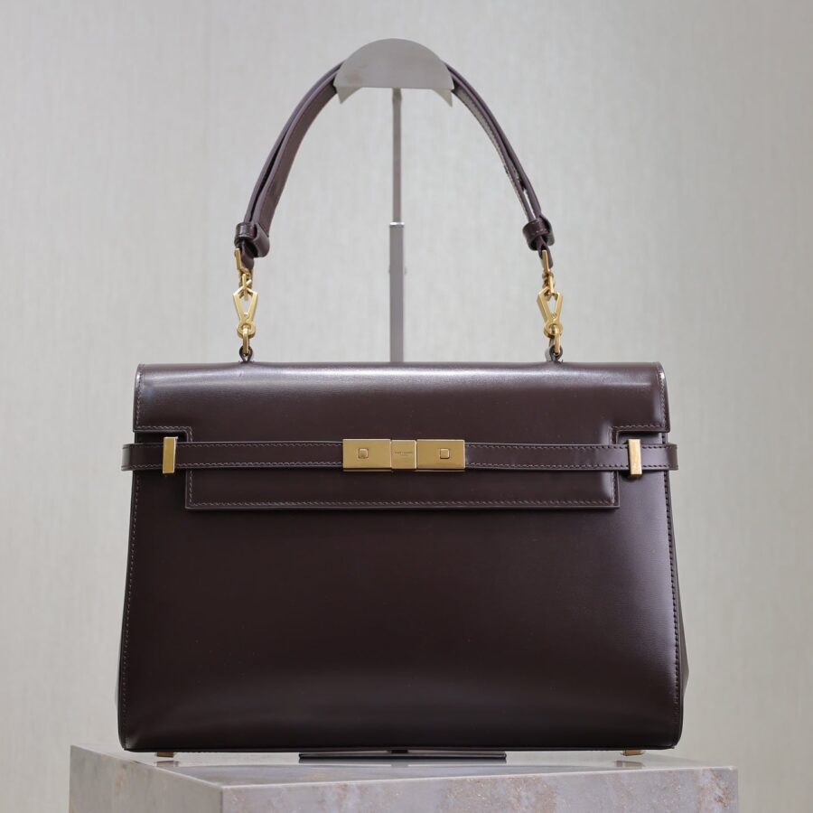 MANHATTAN TOP HANDLE BAG 32 IN BRUNETTE BROWN CALFSKIN | Studio Nafay