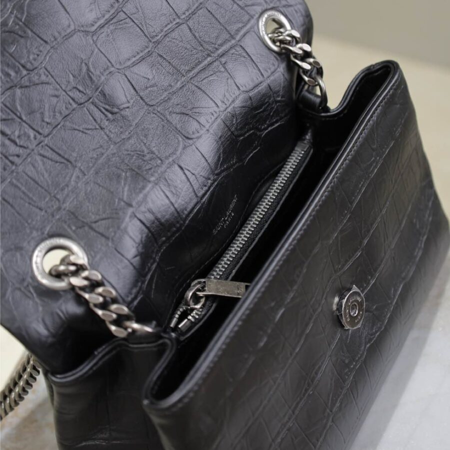 WEST HOLLYWOOD BAG 24 IN BLACK CROCODILE TEXTURED CALFSKIN SILVER HARDWARE | Studio Nafay