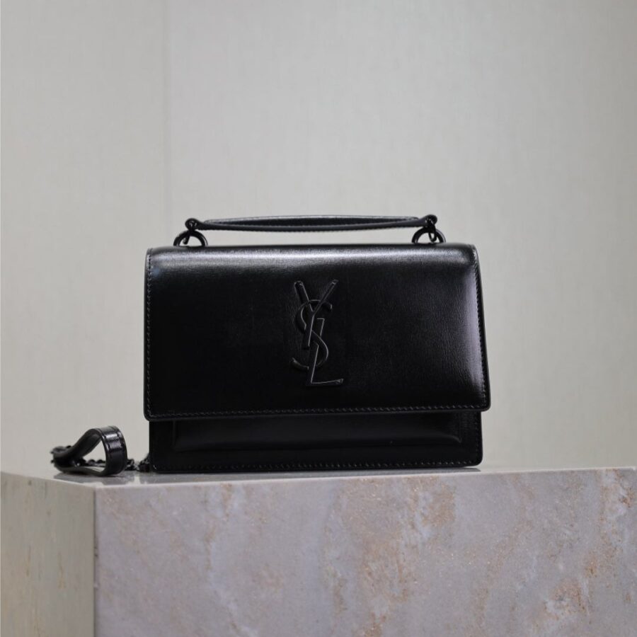 SUNSET SMALL BAG 19 IN BLACK CALFSKIN BLACK HARDWARE | Studio Nafay