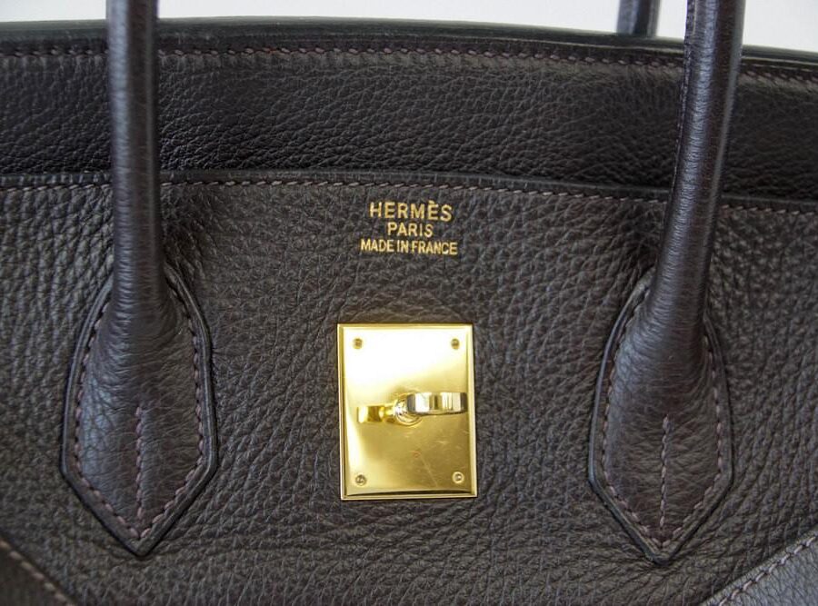 Hermes Birkin 35 Bag Very Rare Toile EBENE Clemence Gold Hardware | Studio Nafay