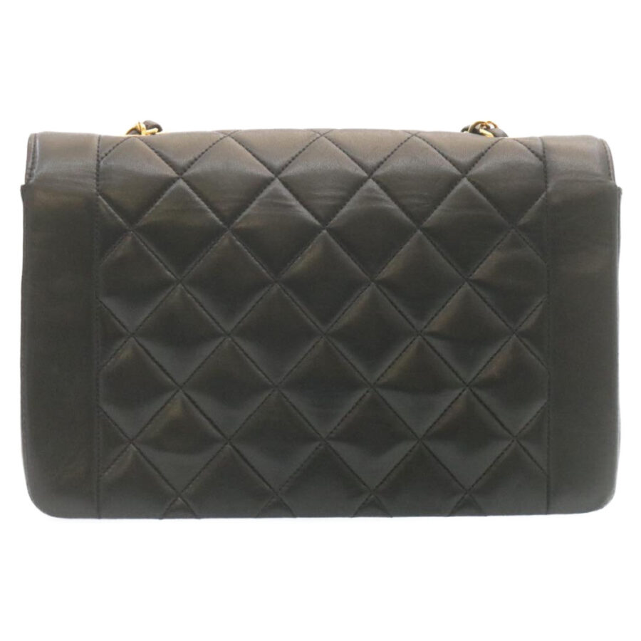 CHANEL Chain Turn Lock Diana Matelasse Shoulder Bag Lamb Skin Black Auth knn076 | Studio Nafay