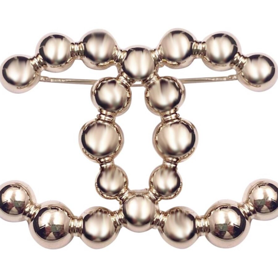 Chanel Brand New Light Gold CC Bead Brooch | Studio Nafay