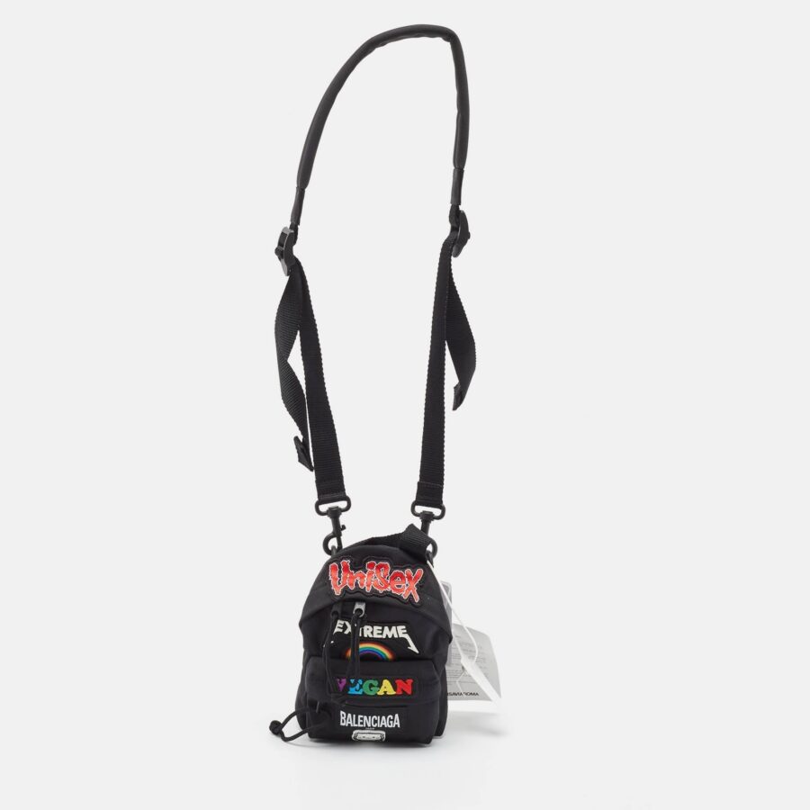 BALENCIAGA Black Nylon Mini Gamer Patch Backpack Crossbody Bag | Studio Nafay