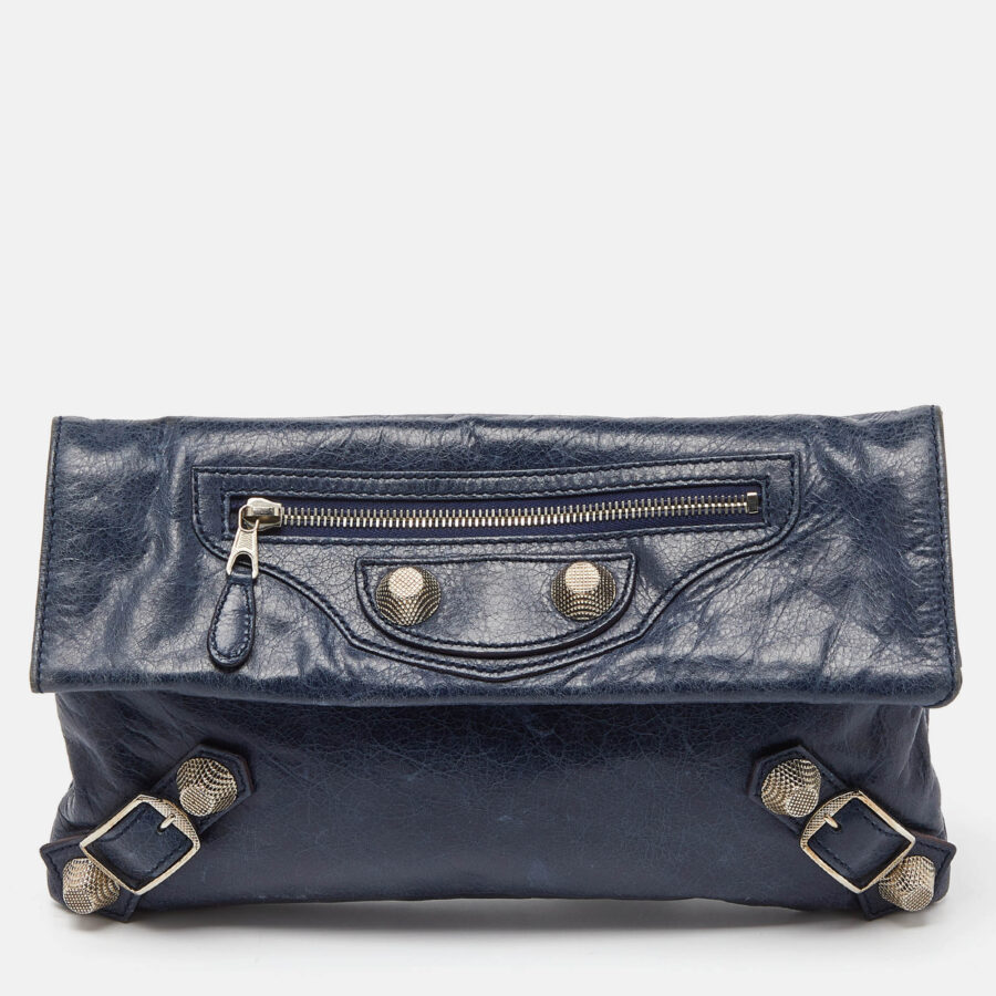 BALENCIAGA Blue Leather Giant 21 Envelope Clutch | Studio Nafay