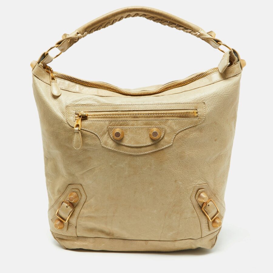 BALENCIAGA Beige Leather GGH Day Hobo | Studio Nafay