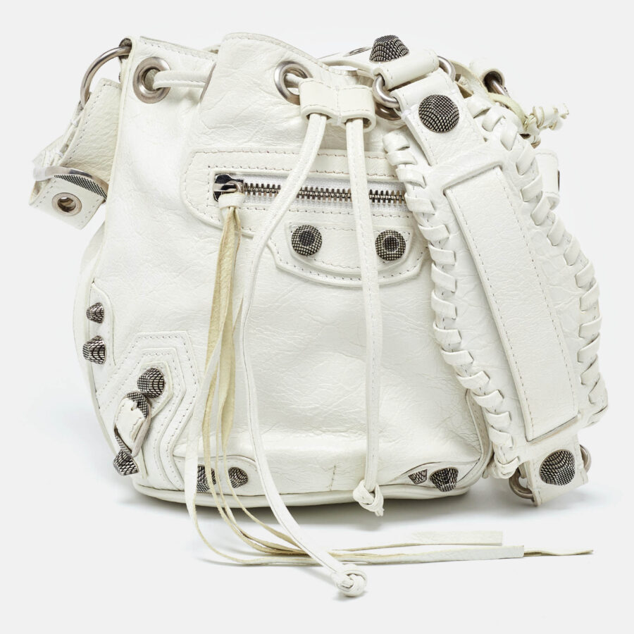 BALENCIAGA White Leather XS Le Cagole Bucket Bag | Studio Nafay