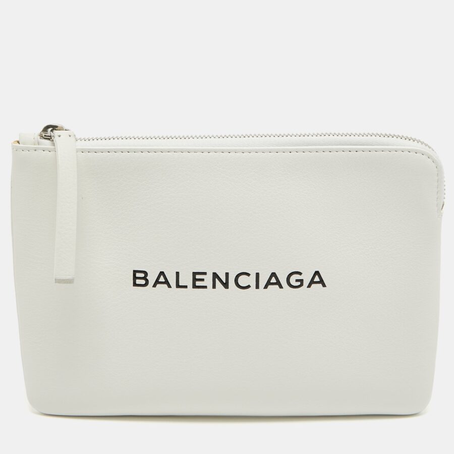 BALENCIAGA White Leather Zip Pouch | Studio Nafay