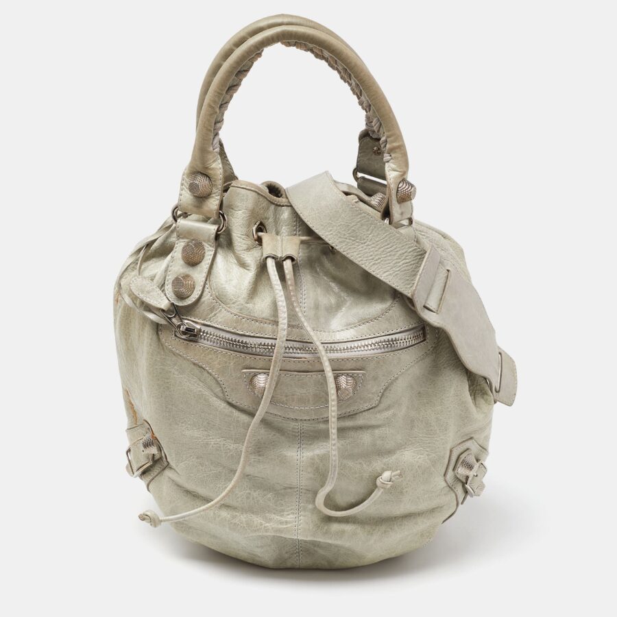 BALENCIAGA Argent Leather GSH Pompon Hobo | Studio Nafay