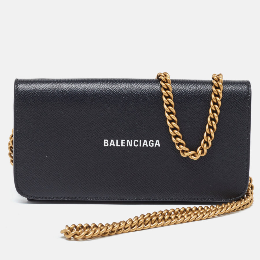 BALENCIAGA Black Leather Everyday Wallet on Chain | Studio Nafay