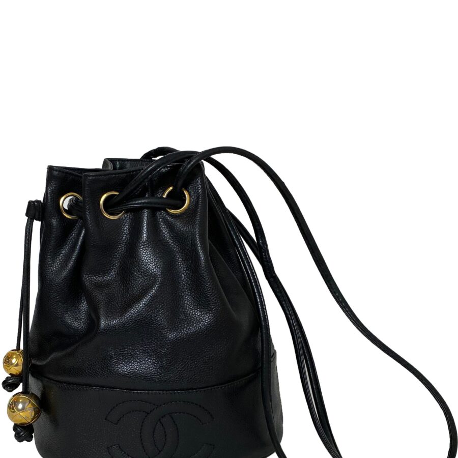 Chanel Black Caviar Leather CC Bucket Bag | Studio Nafay