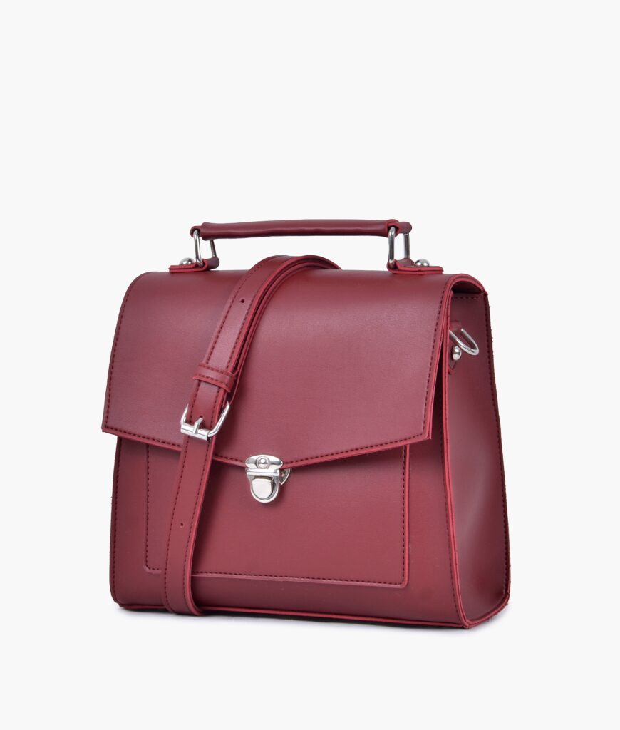 Maroon push-lock messenger bag | Studio Nafay