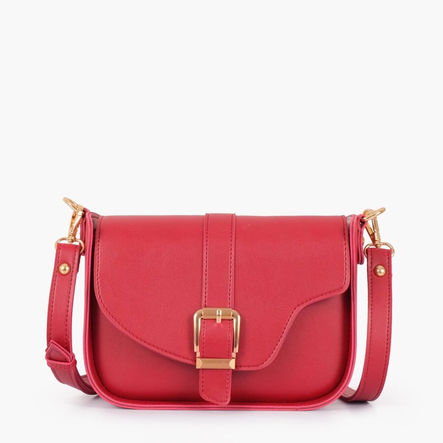 Maroon saddle buckle bag | Studio Nafay