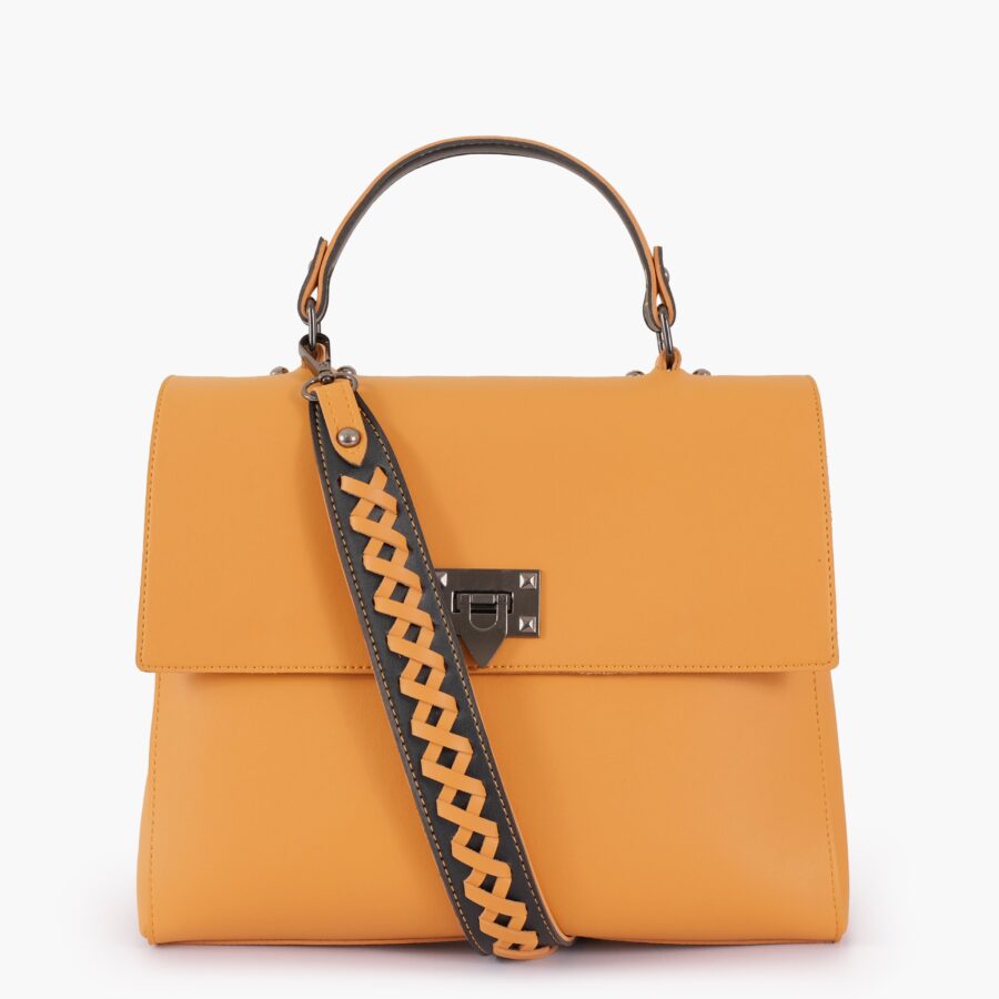Mustard flap-over top-handle bag | Studio Nafay
