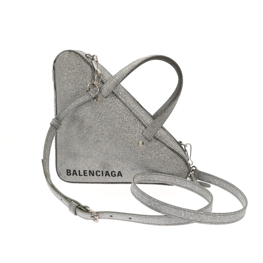 BALENCIAGA Triangle Handbag in Metallic Leather | Studio Nafay