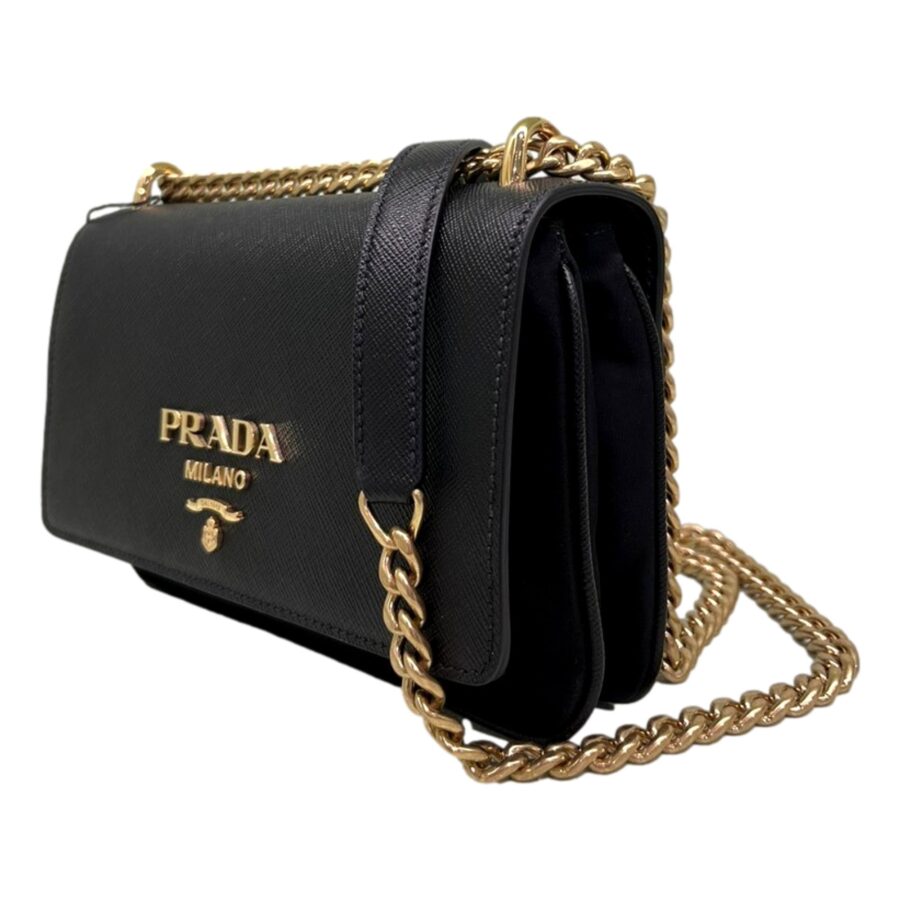 Prada Pattina Black Leather and Nylon Flap Crossbody Bag | Studio Nafay