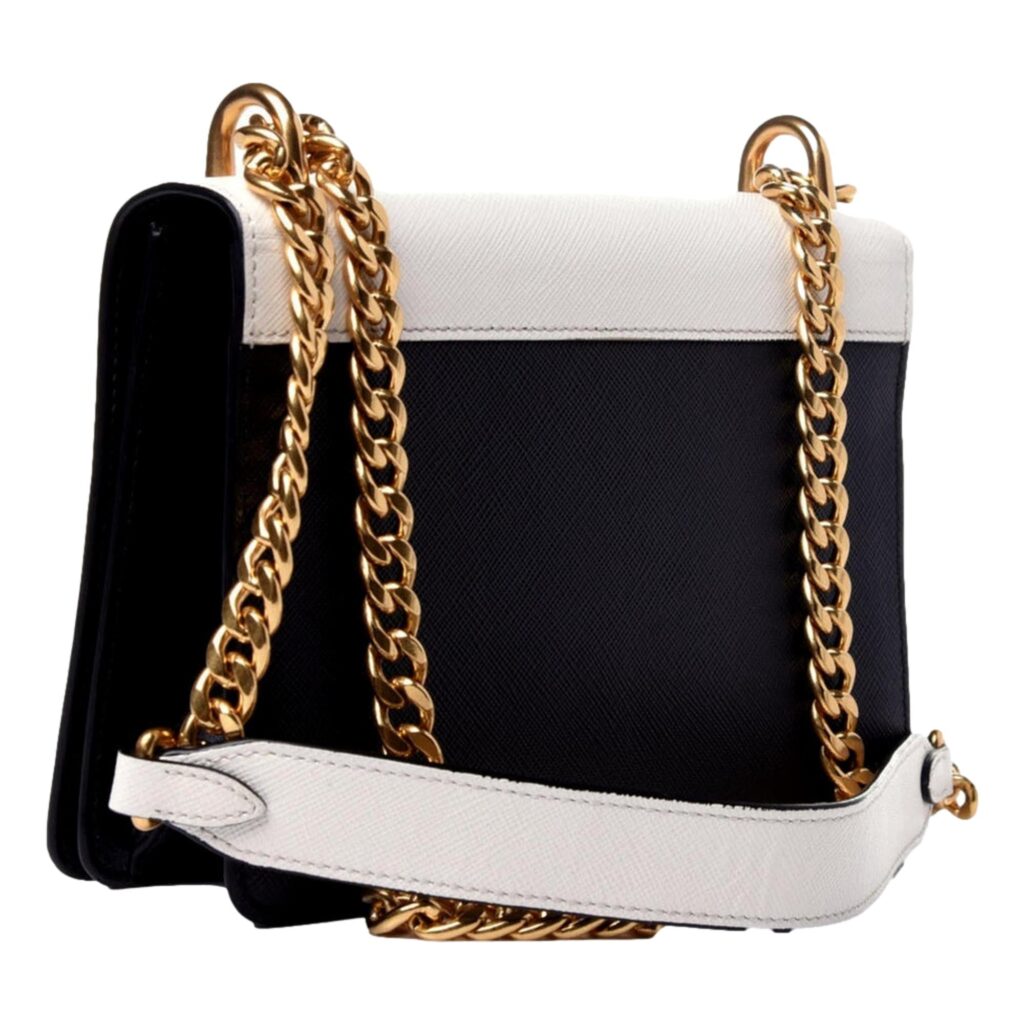 Prada Bianco White Black Saffiano Leather Chain Crossbody Bag - Product Image 2