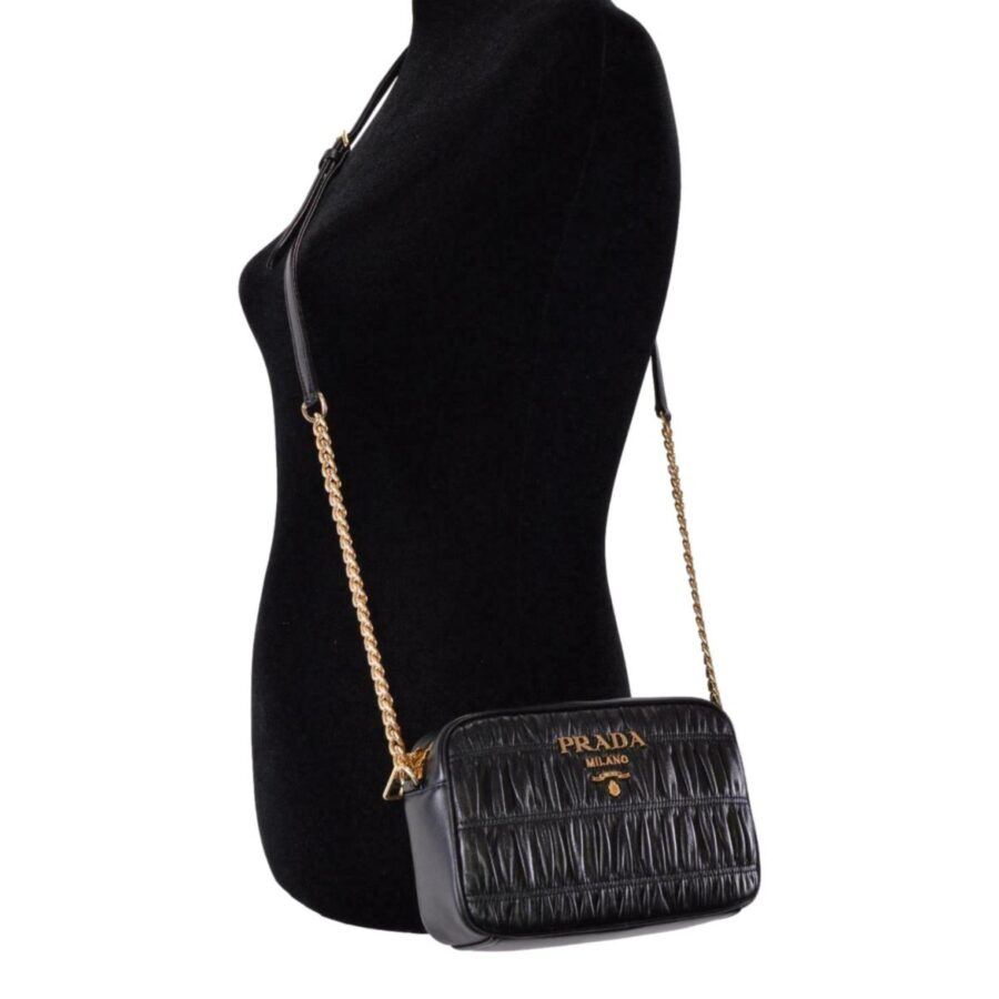 Prada Black Gaufre Leather Small Crossbody Bag | Studio Nafay