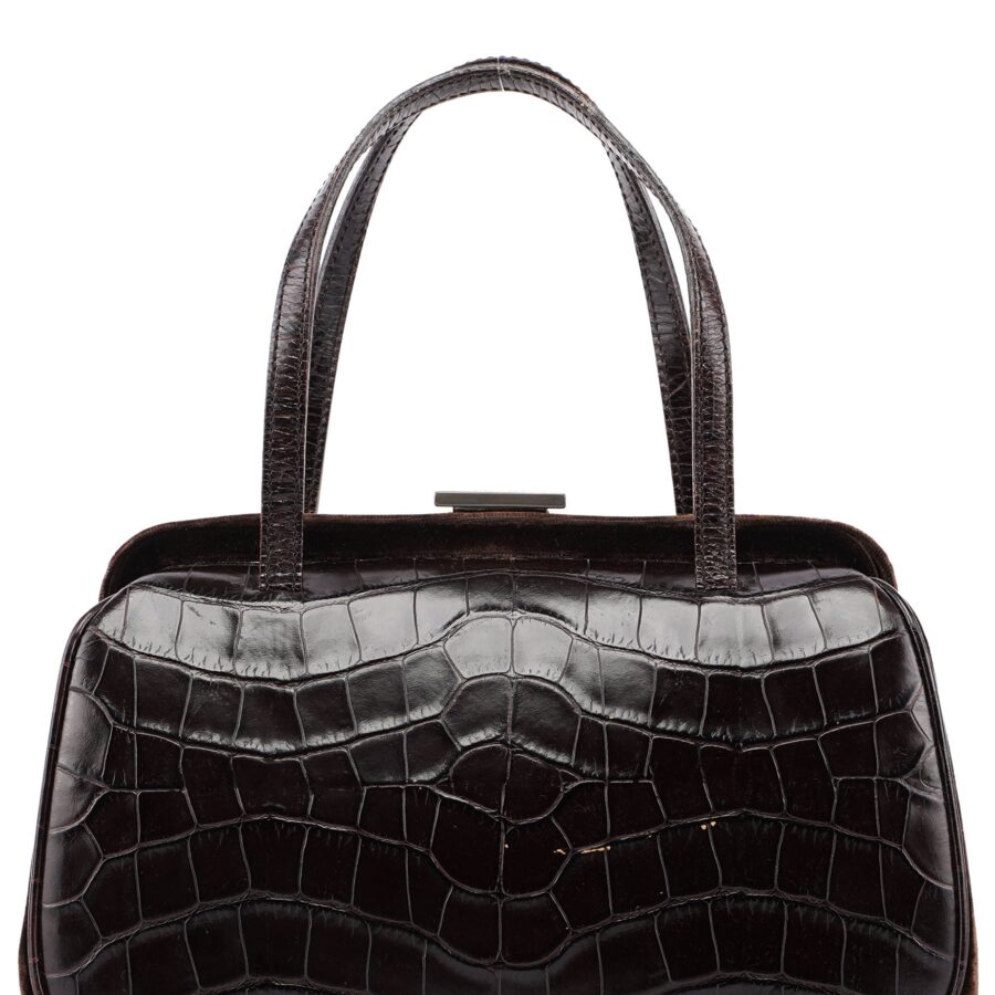 Brown Croc Embossed Clutch Top Handle Bag | Studio Nafay