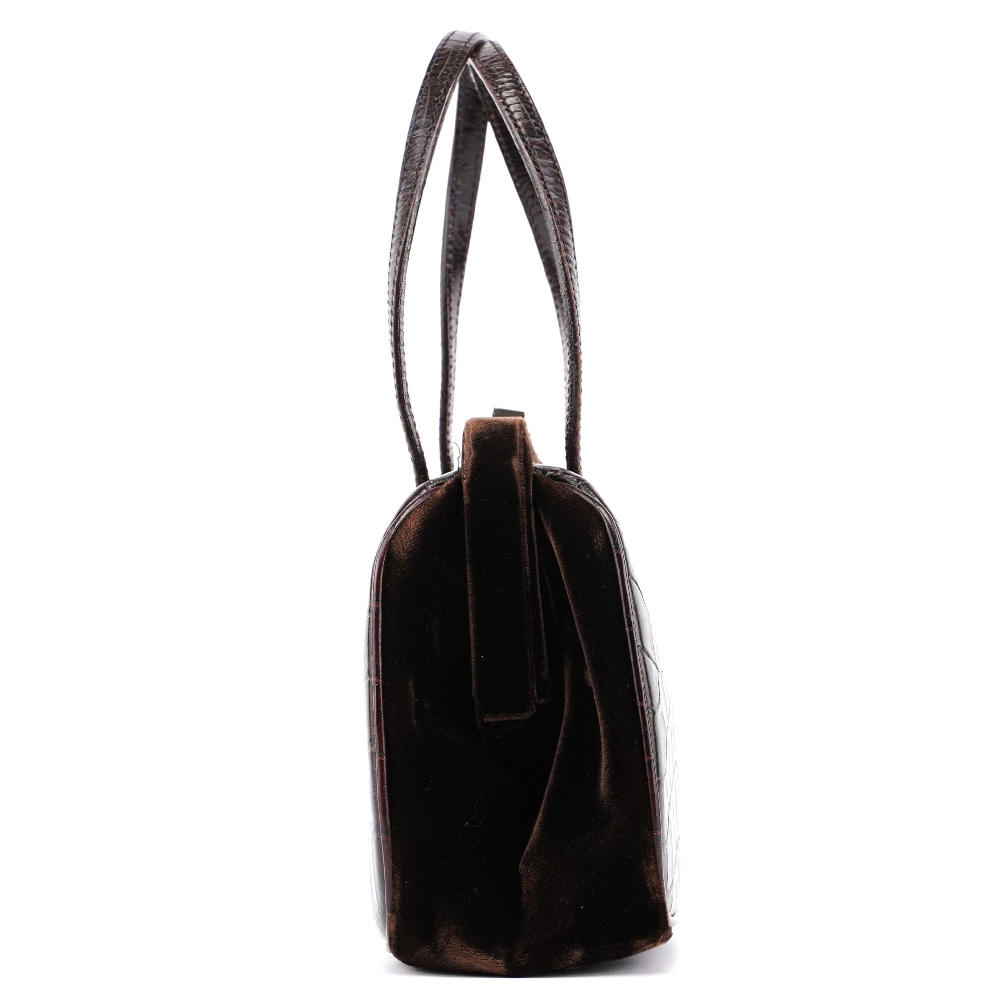 Brown Croc Embossed Clutch Top Handle Bag - Product Image 2
