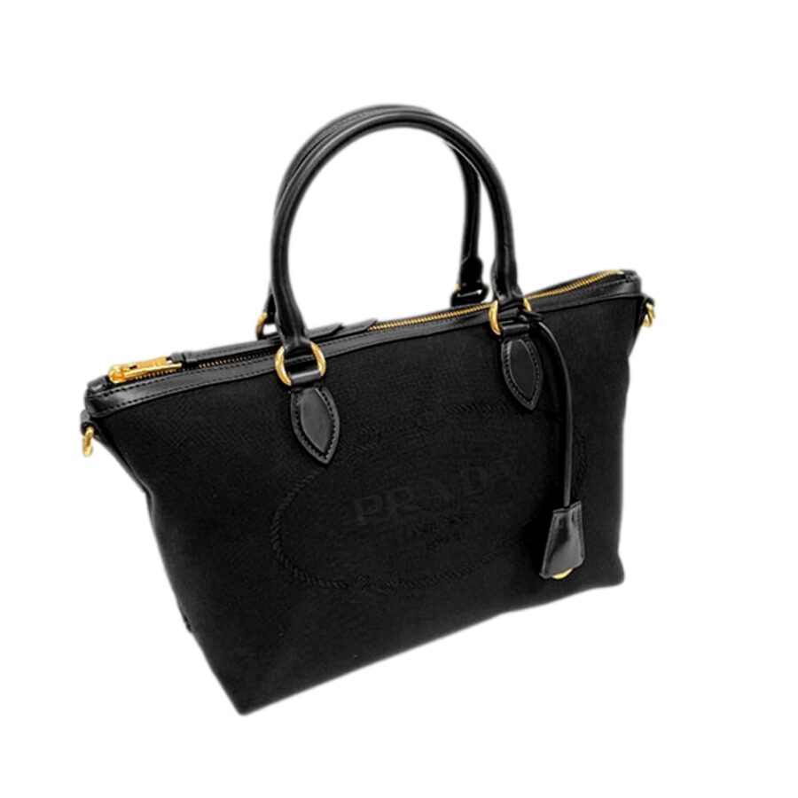 Prada Logo Jacquard Black Canvas Satchel Crossbody | Studio Nafay