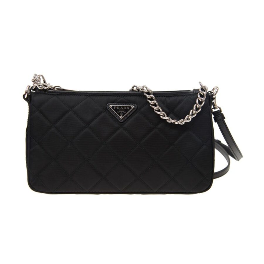 Prada Black Tessuto Nylon Quilted Chain Crossbody Bag | Studio Nafay