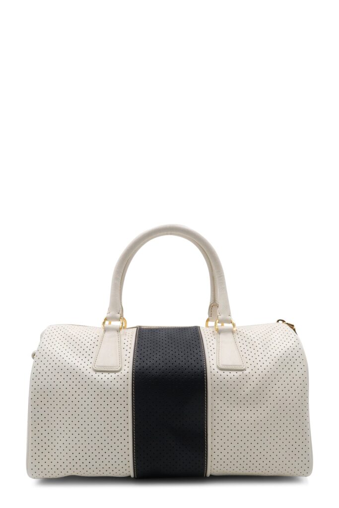 Saffiano Fori Perforated Boston Bag Bianco Black - Product Image 2