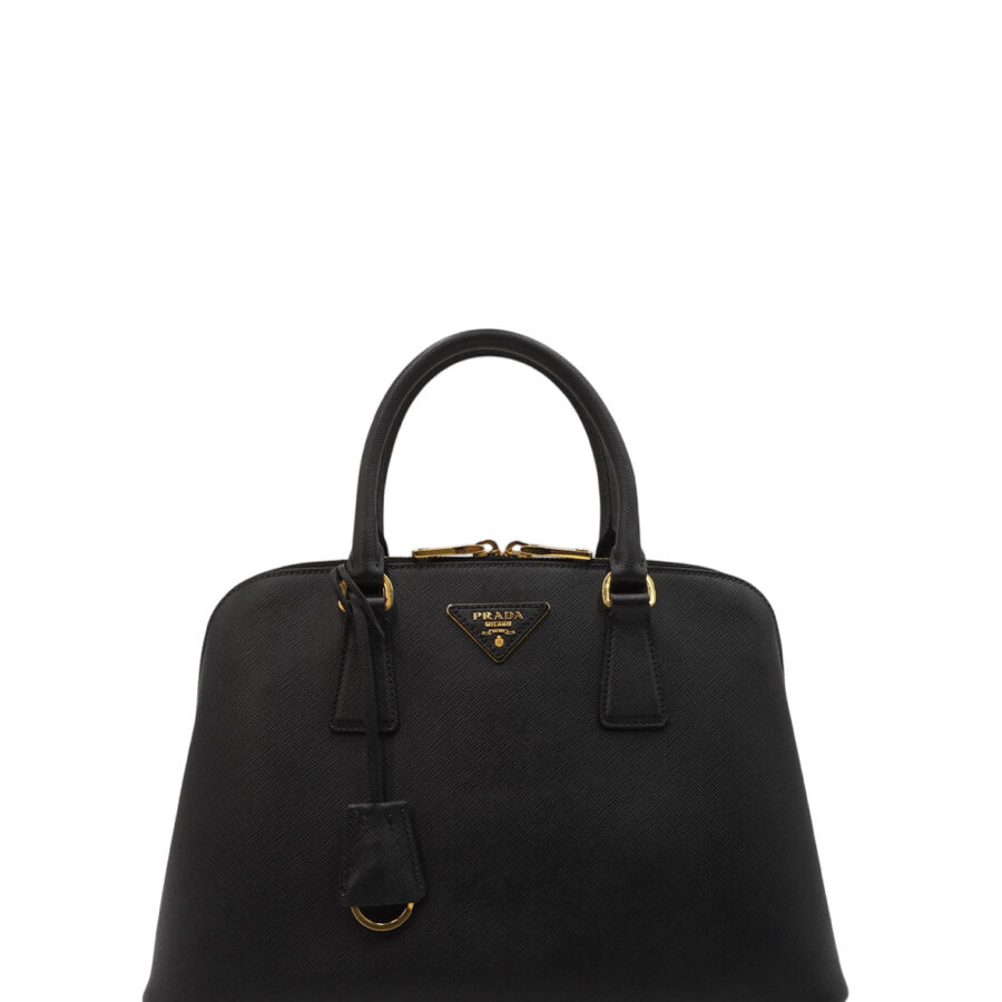 Saffiano Lux Leather Small Promenade Crossbody Bag Black | Studio Nafay