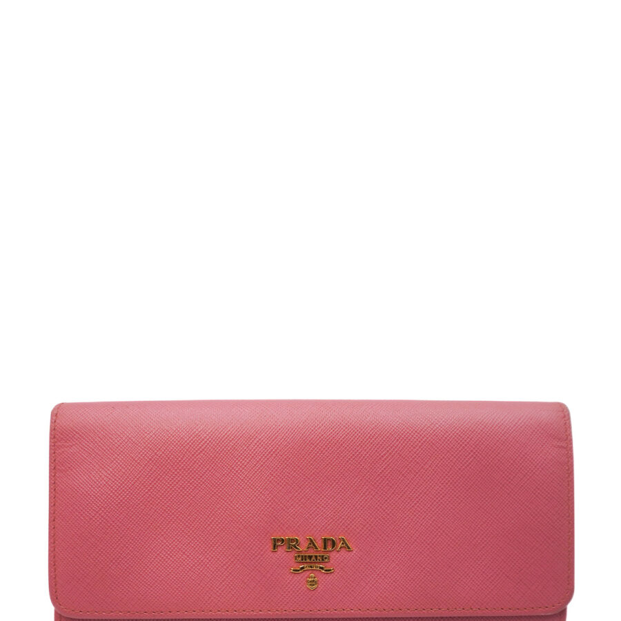Saffiano Metal Leather Continental Wallet Pink | Studio Nafay