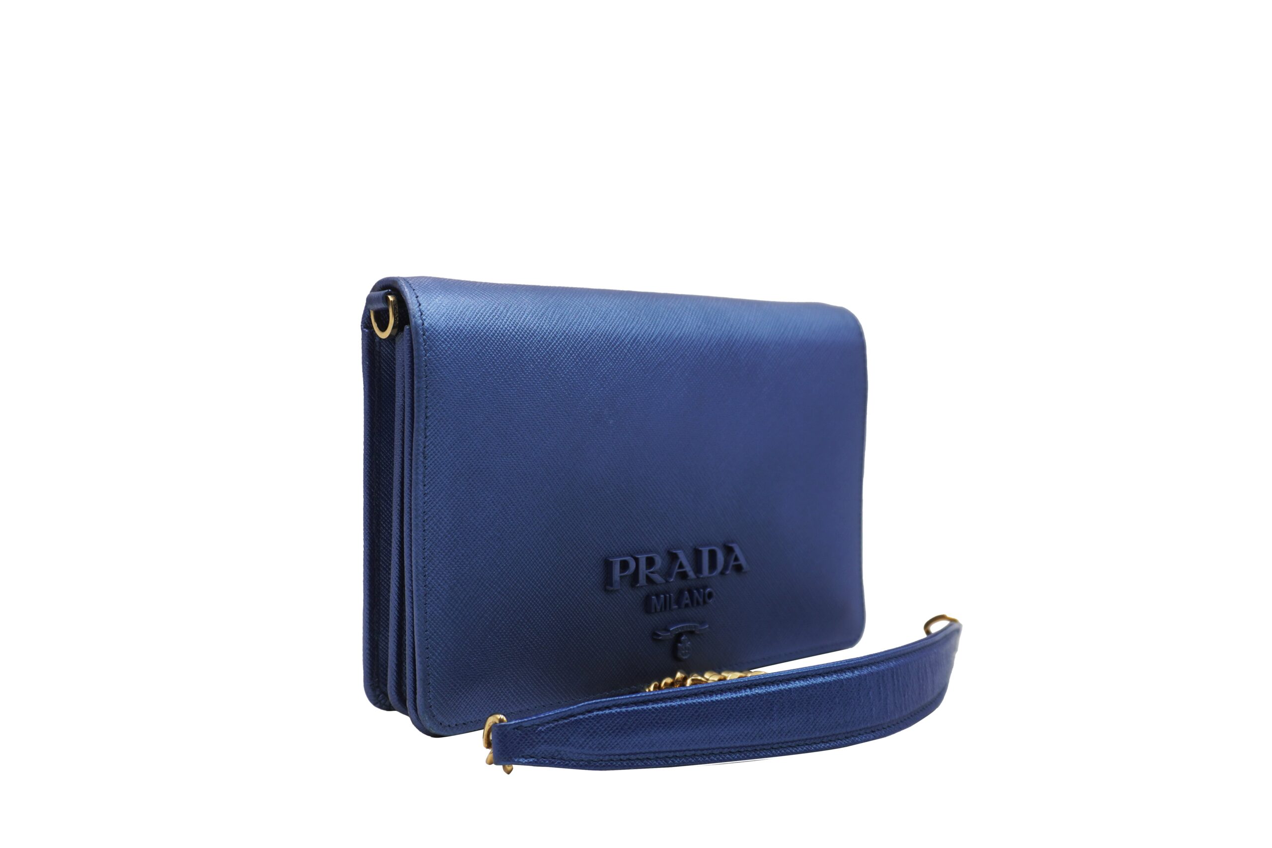 Saffiano Vernice Metal Crossbody Blue
