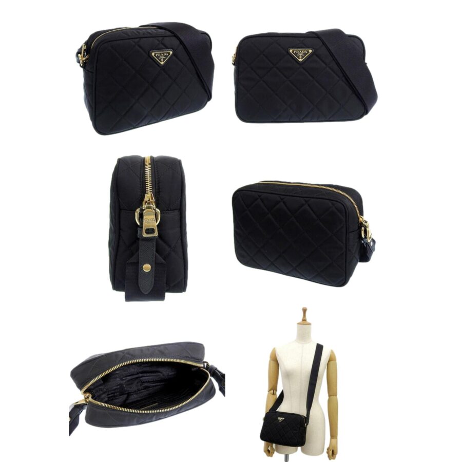 Prada Tessuto Black Quilted Nylon Triangle Logo Camera Crossbody Bag | Studio Nafay