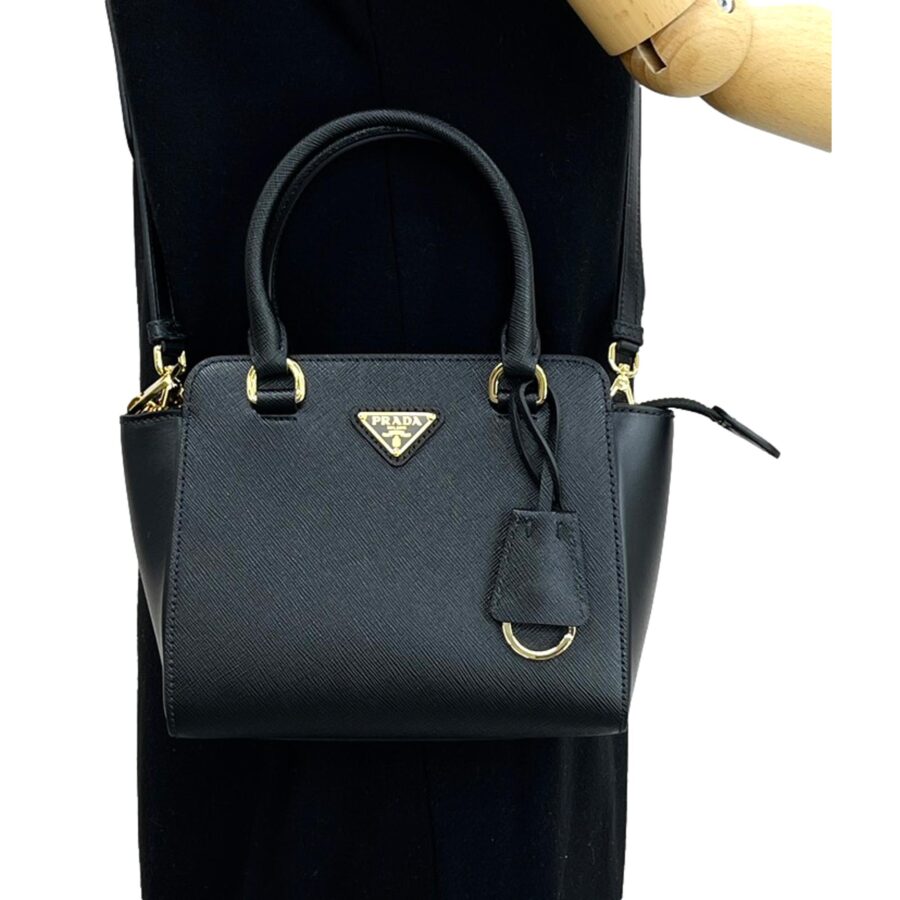Prada Triangle Logo Black Saffiano Lux Leather Crossbody Tote Bag | Studio Nafay